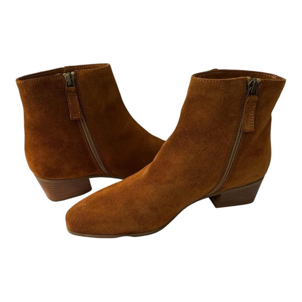 Aquatalia Fuoco Suede Ankle Boots, Side Zip Boots, size 9, New, Brandy Color